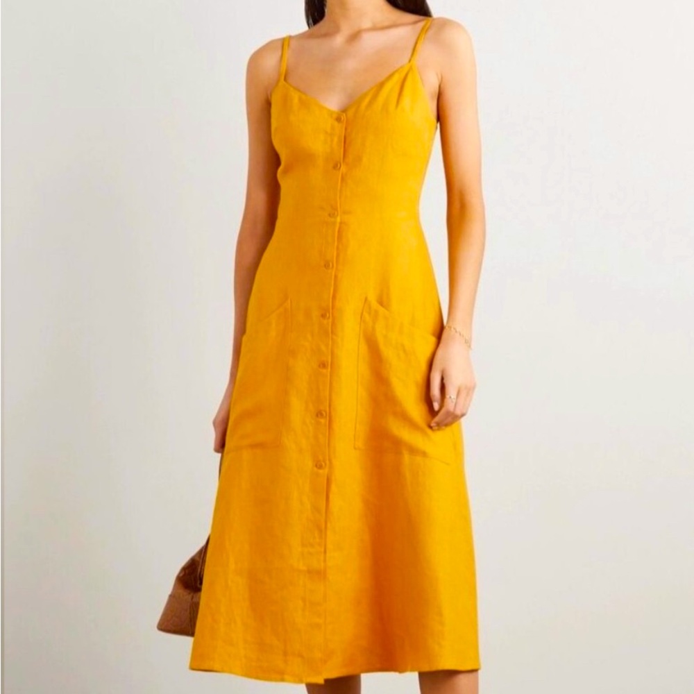 Reformation Parke Linen Midi Dress Size 0 Ochre